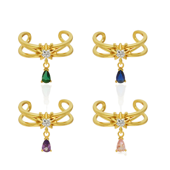 Elegant Double Layers Waterdrop CZ Drops 925 Sterling Silver Adjustable Ring