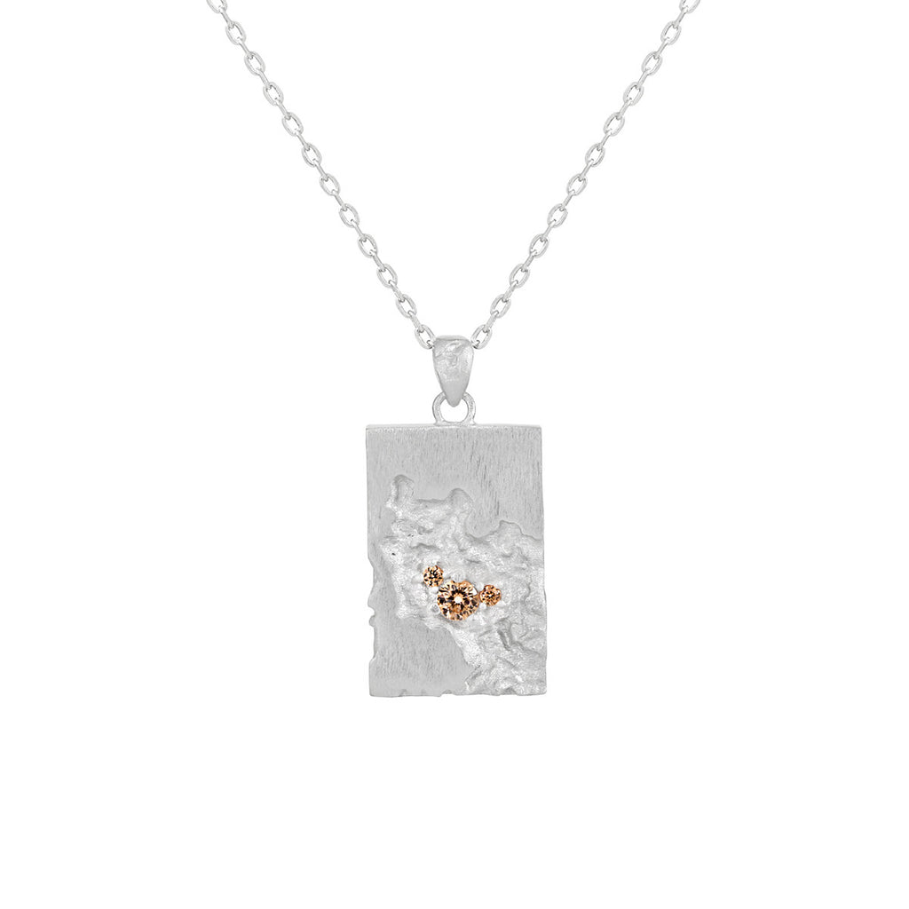 Unique Geometric Design Cubic Zirconia Textured Silver 925 Sterling Silver Pendant Necklace