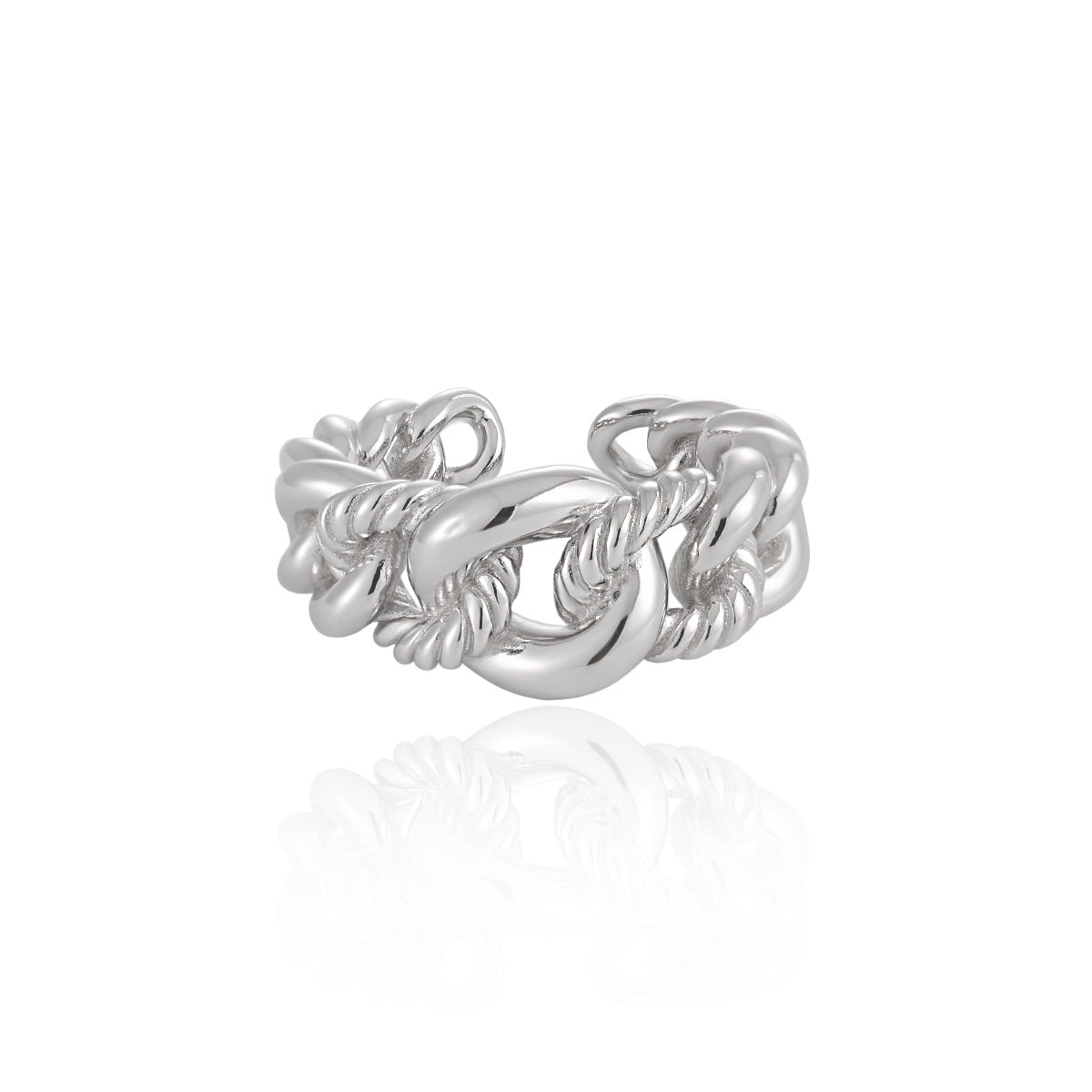 Fashion Hollow Twisted Curb Chain 925 Sterling Silver Adjustable Ring