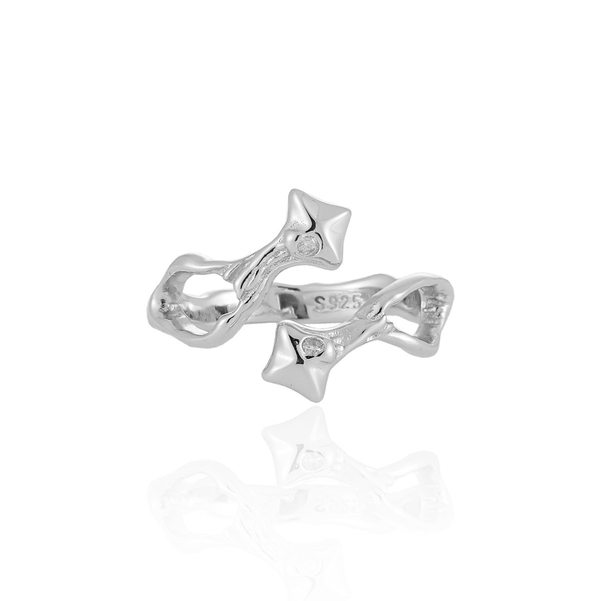 Casual Geometry Hollow Irregular CZ Star 925 Sterling Silver Adjustable Ring