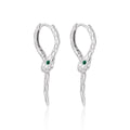 Modern Animal Gree CZ Eye Snake 925 Sterling Silver Leverback Dangling Earrings