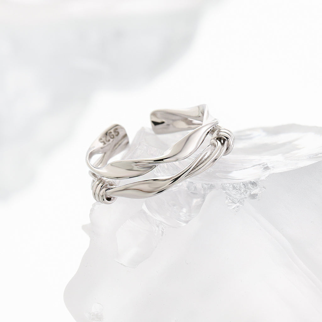 Fashion Double Layers Twisted Knot 925 Sterling Silver Adjustable Ring