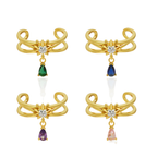 Elegant Double Layers Waterdrop CZ Drops 925 Sterling Silver Adjustable Ring