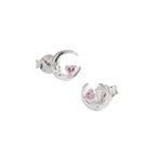 Fashion Pink Heart CZ Portrait Crescent Moon 925 Sterling Silver Stud Earrings