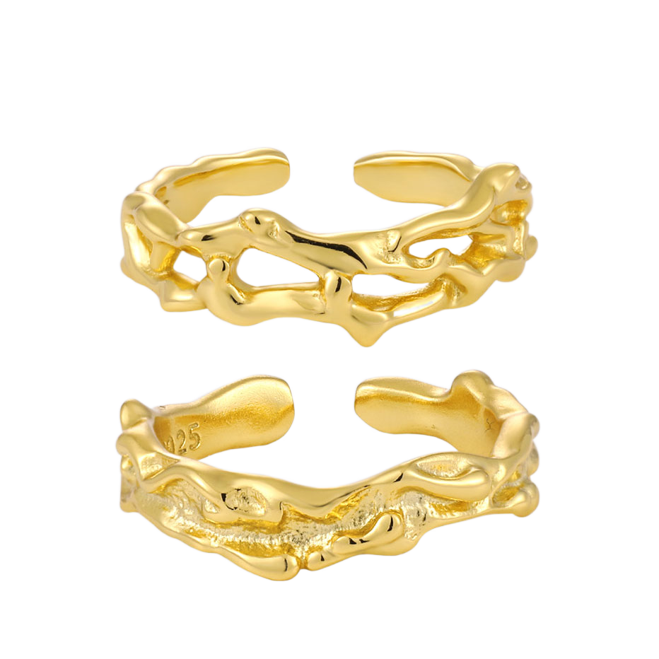 Party Irregular Flowing Lavas 925 Sterling Silver Hollow Adjustable Ring