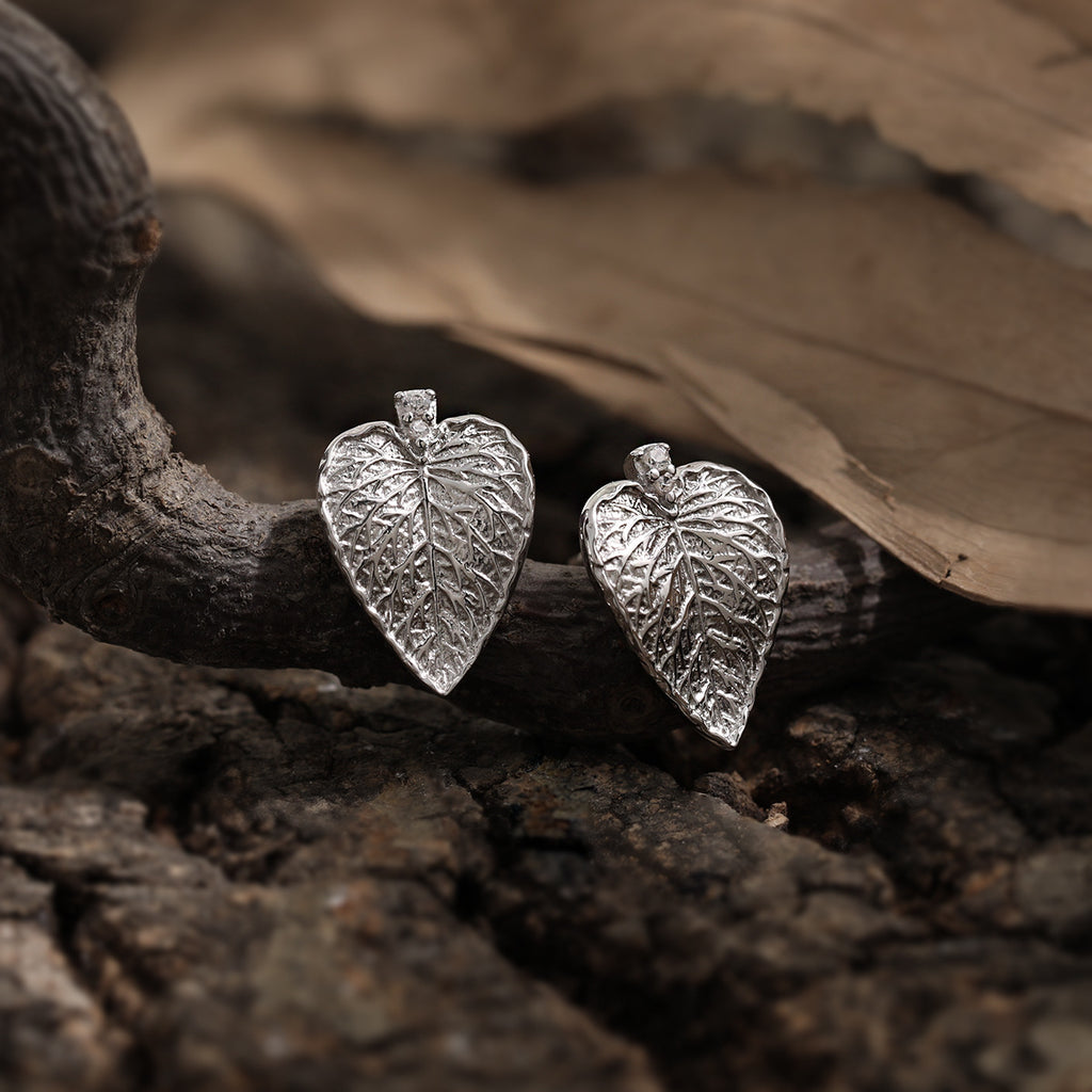 Party Irregular CZ Leaves 925 Sterling Silver Stud Earrings