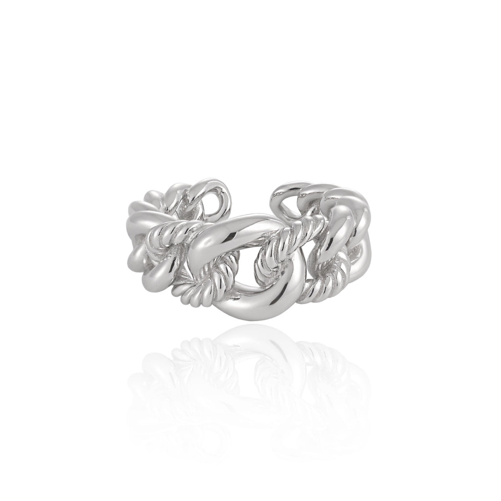 Fashion Hollow Twisted Curb Chain 925 Sterling Silver Adjustable Ring