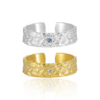 Brushed Finish in 925 Sterling Silver Jewelry Hammered Texture Adjustable Cubic Zirconia Ring