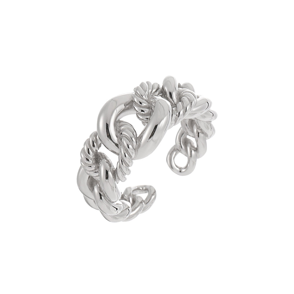 Fashion Hollow Twisted Curb Chain 925 Sterling Silver Adjustable Ring