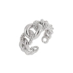 Fashion Hollow Twisted Curb Chain 925 Sterling Silver Adjustable Ring