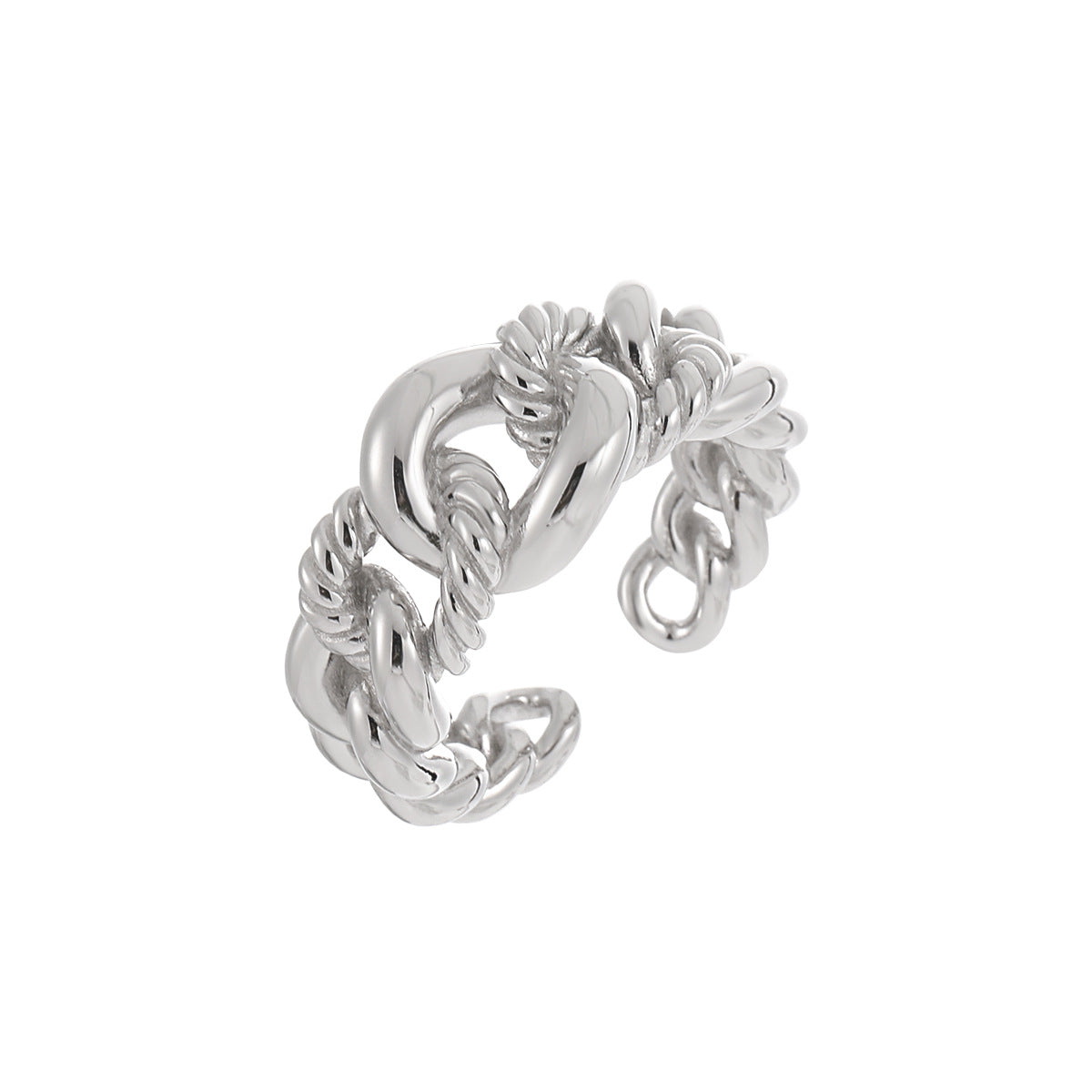 Fashion Hollow Twisted Curb Chain 925 Sterling Silver Adjustable Ring