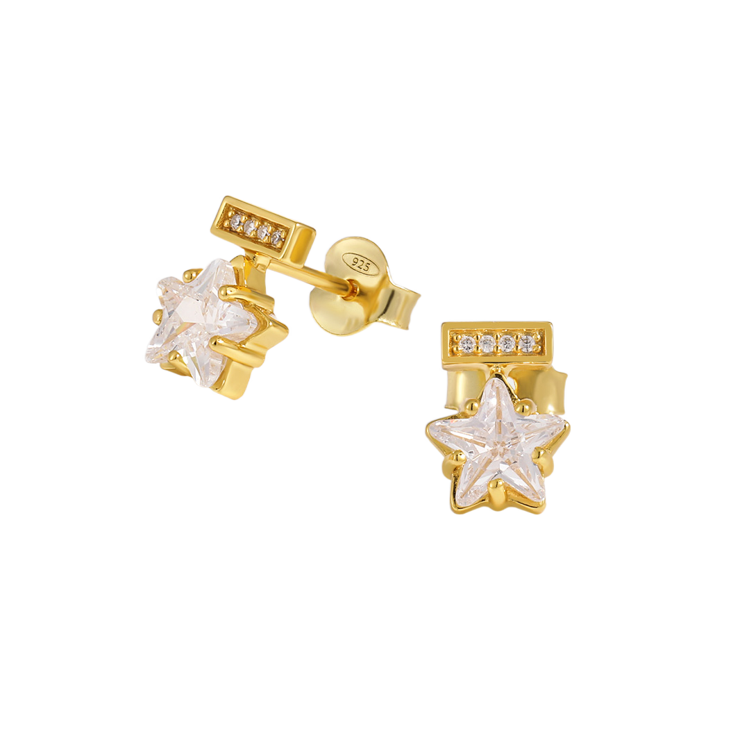 Cute Mini CZ Shining Star 925 Sterling Silver Stud Earrings