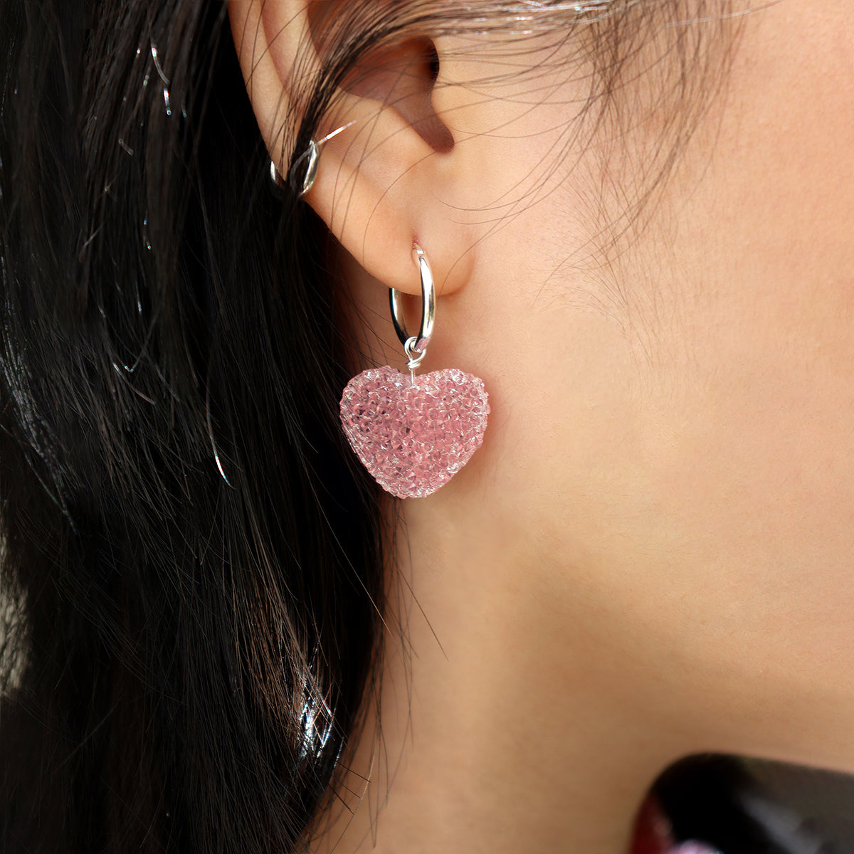 Sweet Colorful Heart Candy 925 Sterling Silver Hoop Earrings