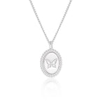 Anniversary Oval Butterfly Oval Signet 925 Sterling Silver Necklace