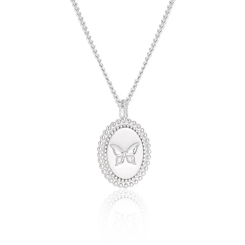 Anniversary Oval Butterfly Oval Signet 925 Sterling Silver Necklace