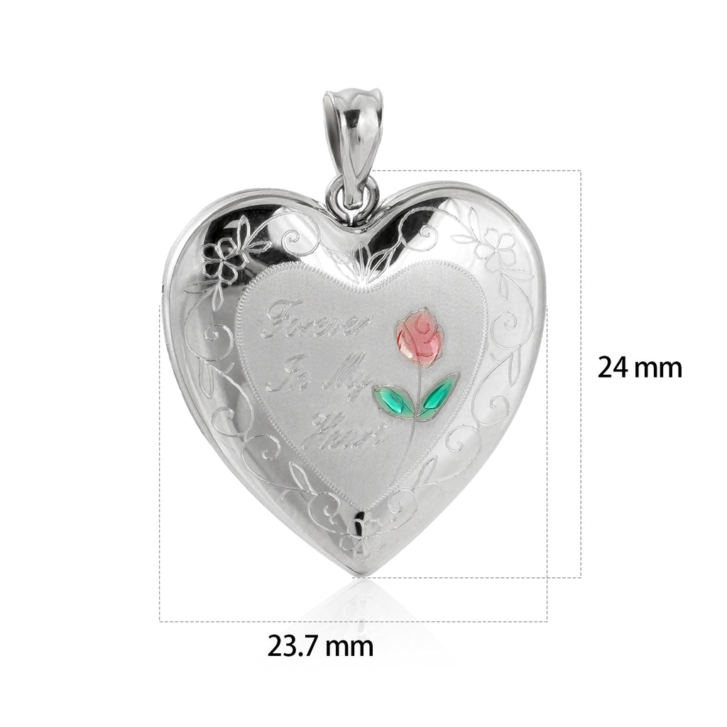 Honey Moon Red Rose Flower Forever Love My Heart 925 Sterling Silver Locket Necklace Pendant