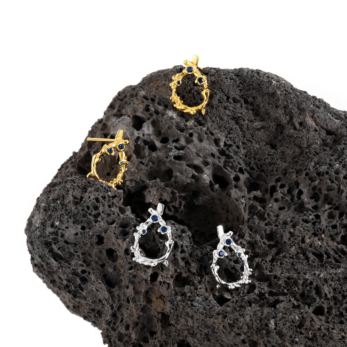 Irregular Hollow CZ Waterdrop Shape 925 Sterling Silver Stud Earrings