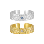 Brushed Finish in 925 Sterling Silver Jewelry Hammered Texture Adjustable Cubic Zirconia Ring