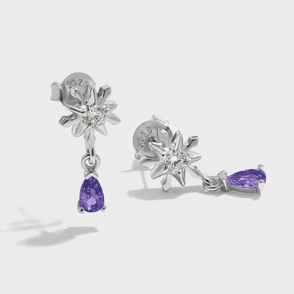 Beautiful Snowflake With Five-pointed Stars Arrow Feathers 925 Sterling Silver Stud Earrings