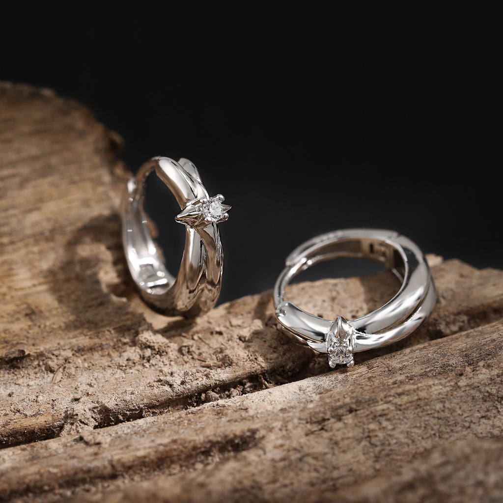 Graduation Simple CZ Shining Star 925 Sterling Silver Hoop Earrings