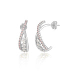 Fashion Rhombus Round CZ Irregular Cross 925 Sterling Silver Hoop Earrings