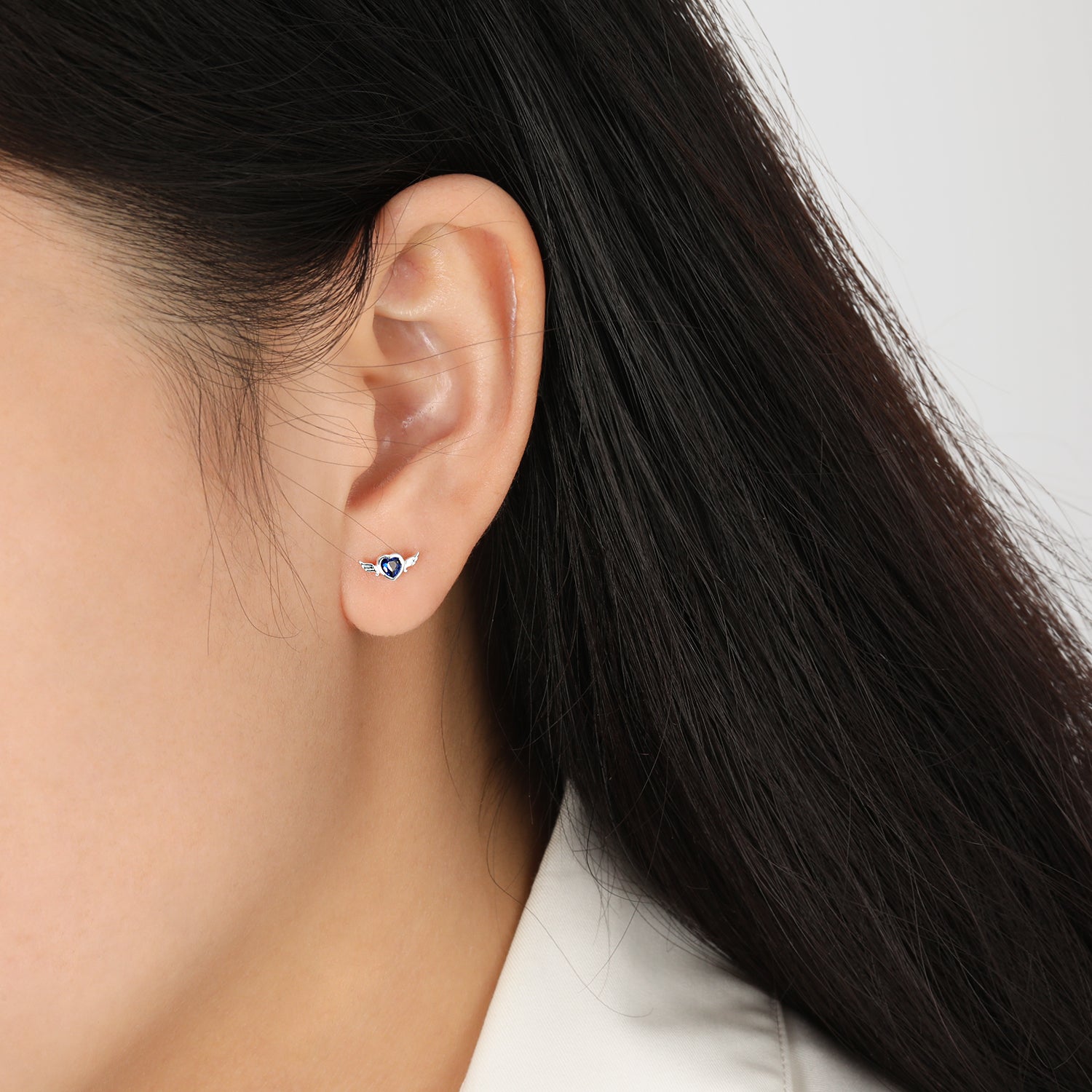 New Blue CZ Flying Heart 925 Sterling Silver Stud Earrings