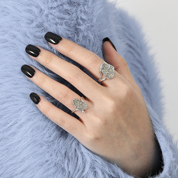 Fashion Irregular Epoxy Shining Lake Tree Branch 925 Sterling Silver Adjustable Ring