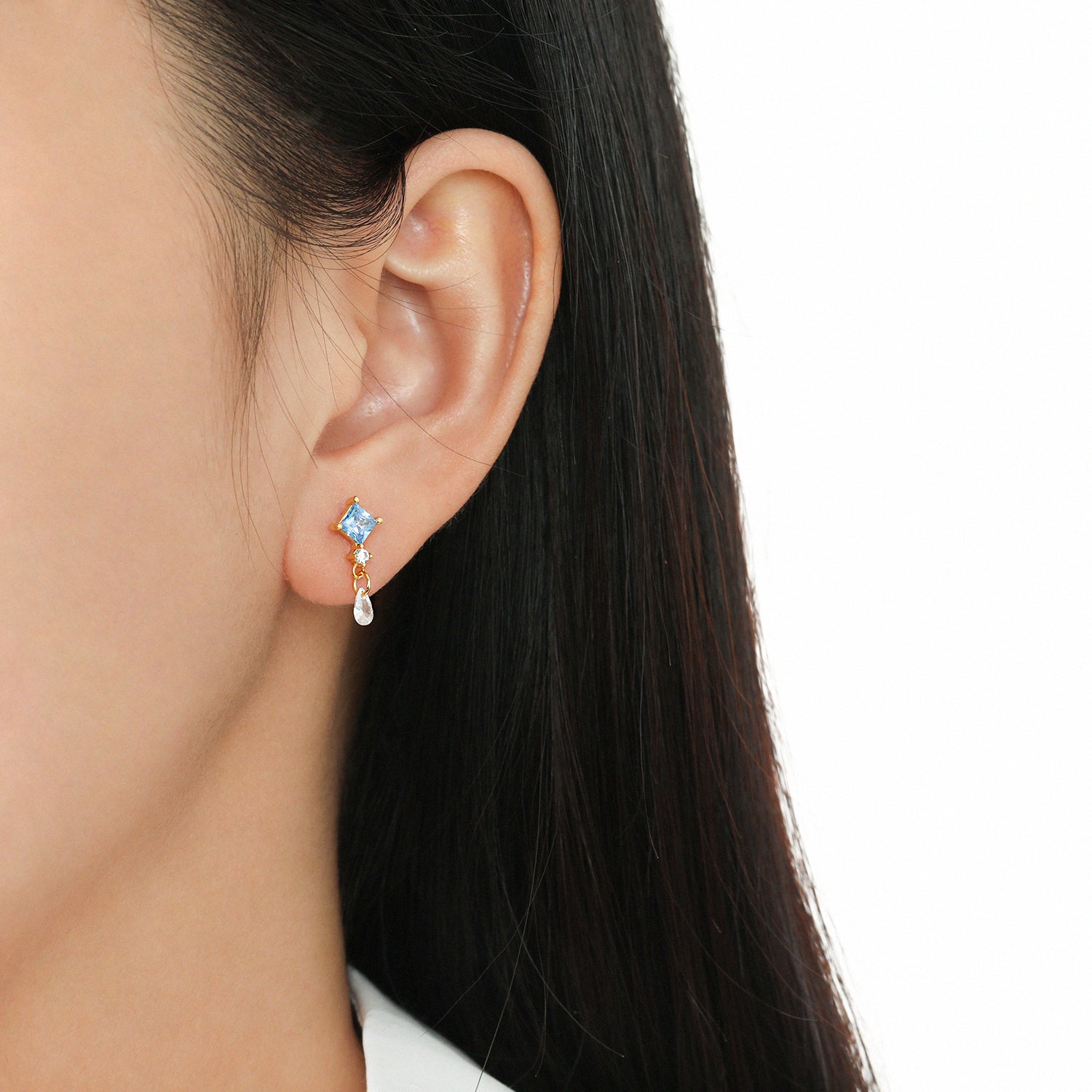 Geometry Blue Rhombus CZ 925 Sterling Silver Waterdop Dangling Earrings