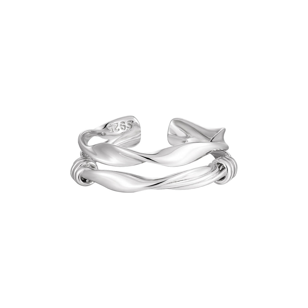 Fashion Double Layers Twisted Knot 925 Sterling Silver Adjustable Ring