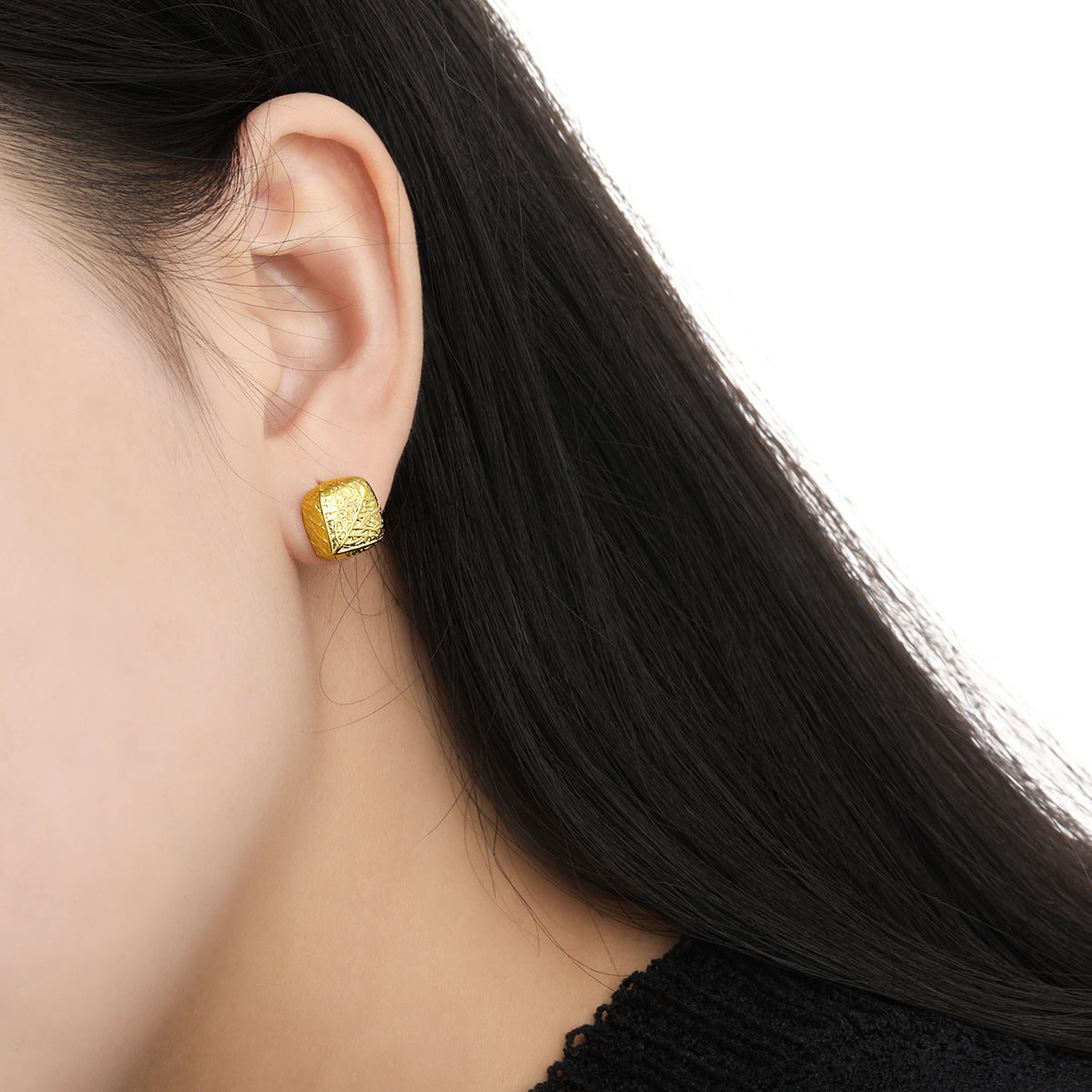 Lady Geometry Square Heart Leaves 925 Sterling Silver Stud Earrings