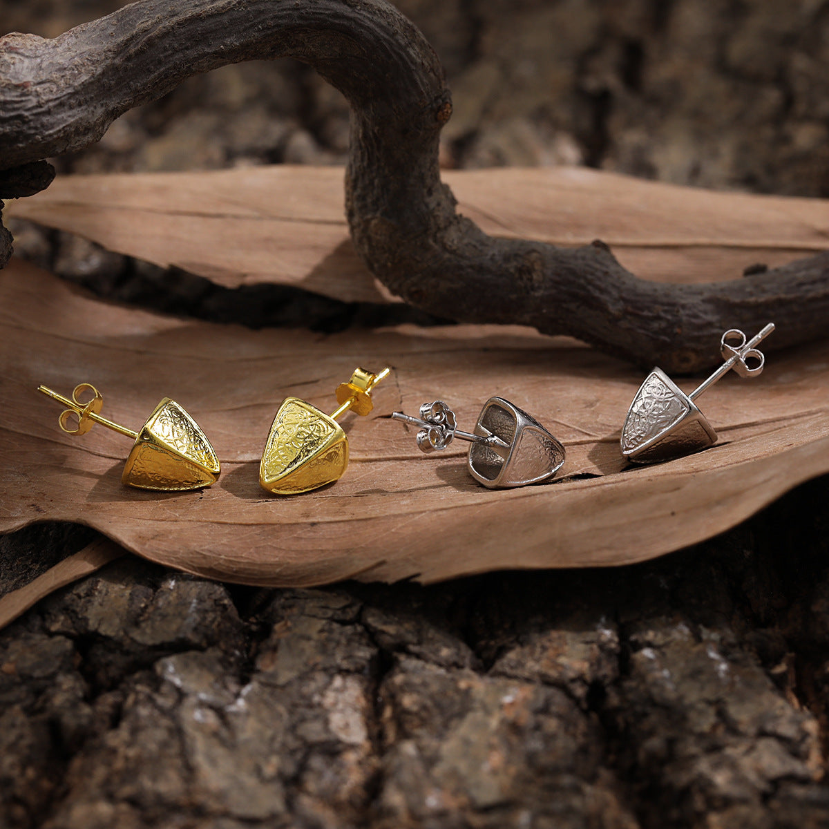 Geometry Irregular Triangular Pyramid 925 Sterling Silver Stud Earrings