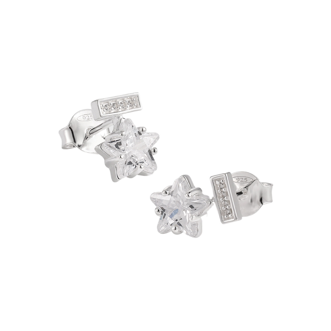 Cute Mini CZ Shining Star 925 Sterling Silver Stud Earrings