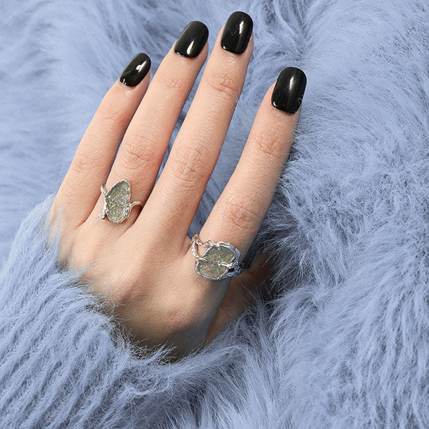 Fashion Irregular Epoxy Shining Lake Tree Branch 925 Sterling Silver Adjustable Ring