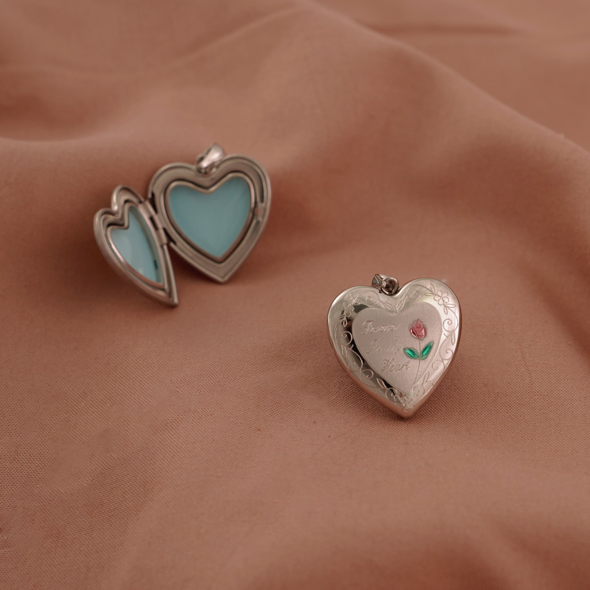 Honey Moon Red Rose Flower Forever Love My Heart 925 Sterling Silver Locket Necklace Pendant