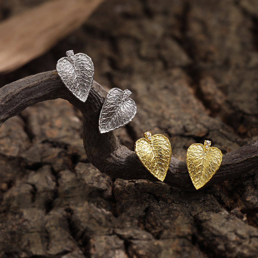 Party Irregular CZ Leaves 925 Sterling Silver Stud Earrings