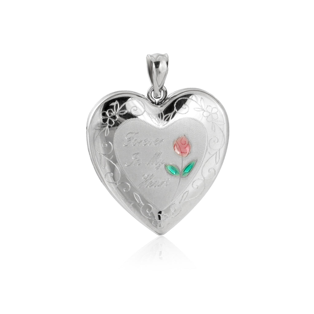 Honey Moon Red Rose Flower Forever Love My Heart 925 Sterling Silver Locket Necklace Pendant