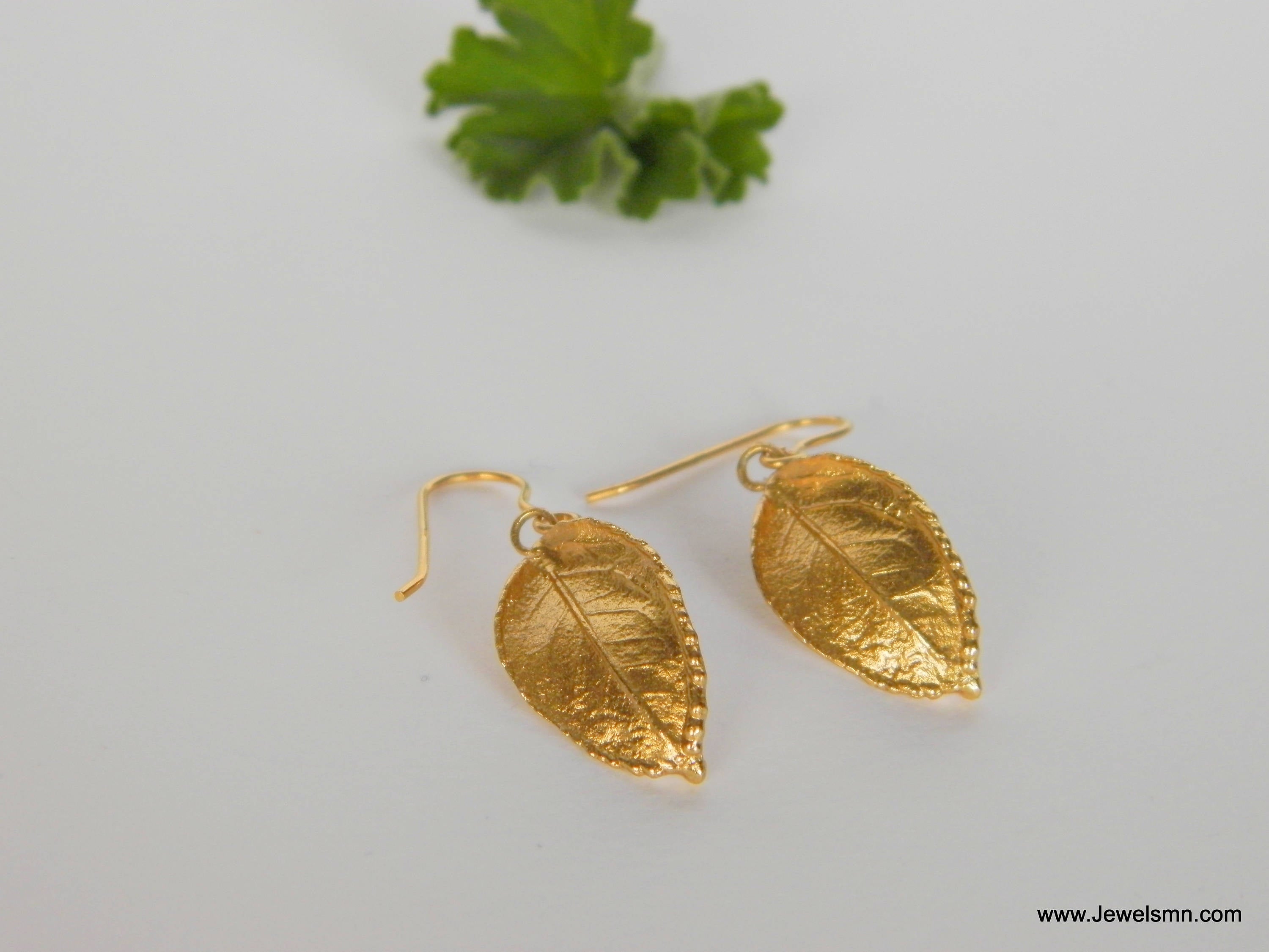 Nature Inspired Rose Leaf Earrings (14k Gold Plated, Sterling Silver)-3