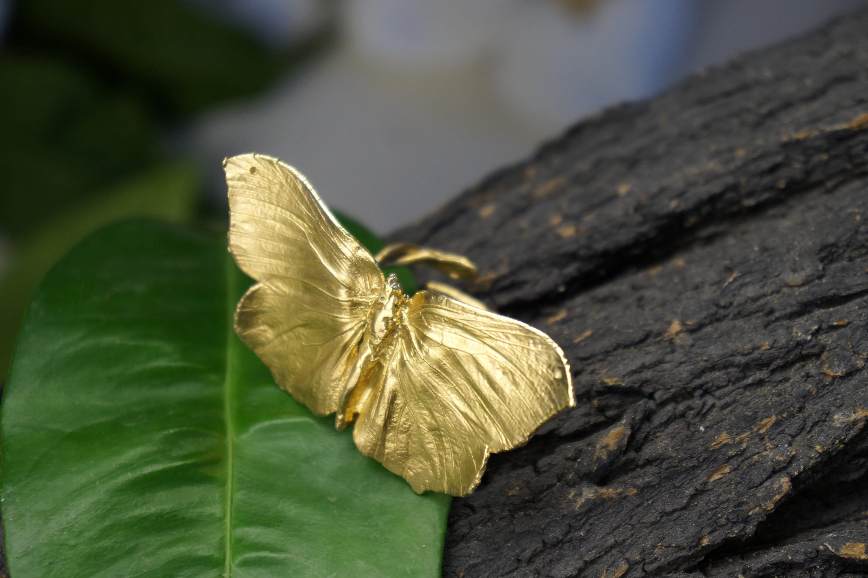 Real Butterfly Statement Ring - Radiant Gold plated on Brass Finish, Handmade-2