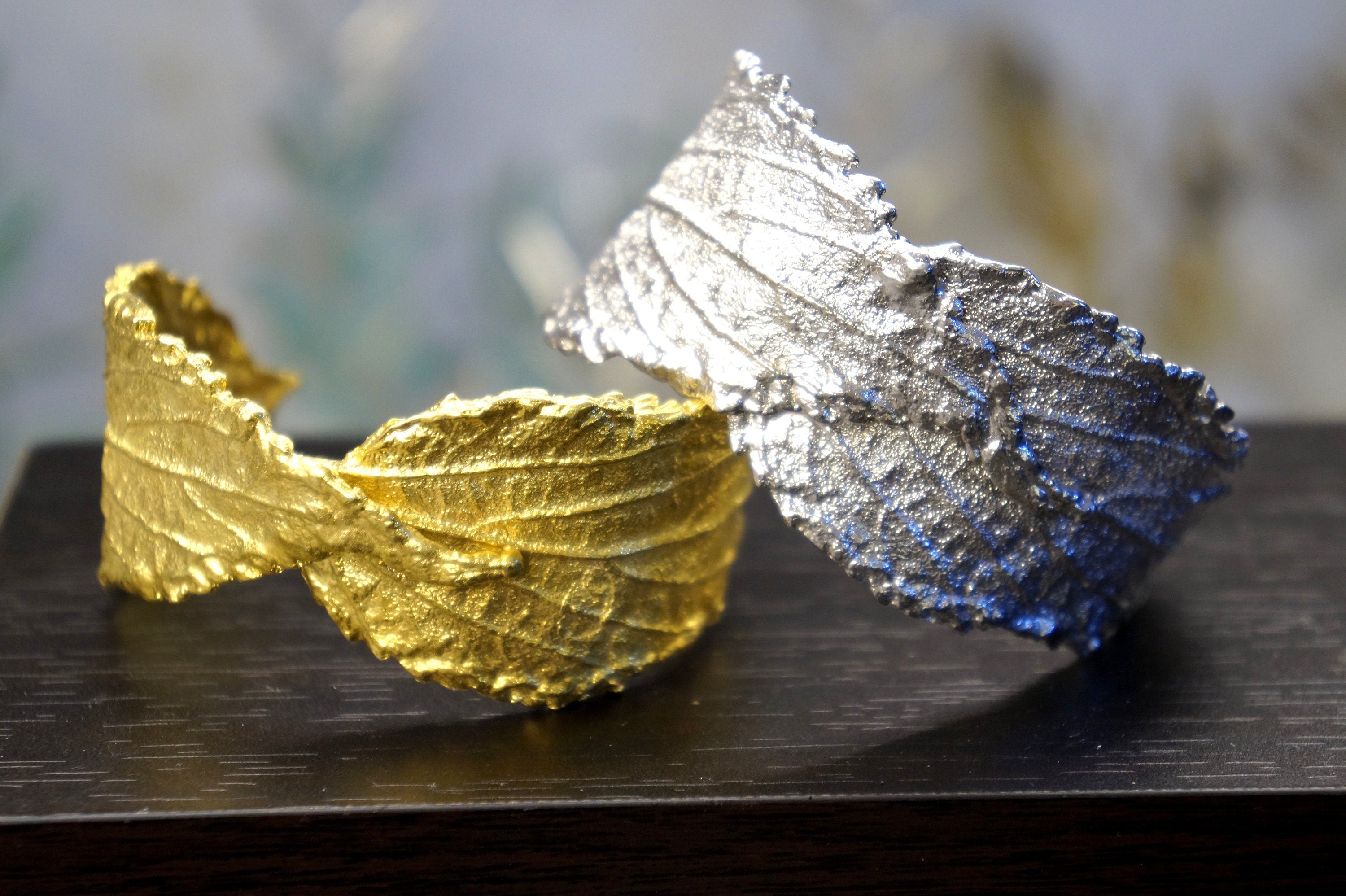 Gold Hibiscus Bracelet, Gold-Plated Sterling Silver Jewelry, Hibiscus Leaf Cuff, Gift for Her, Birthday Gift for Women, Handmade Jewelry-3