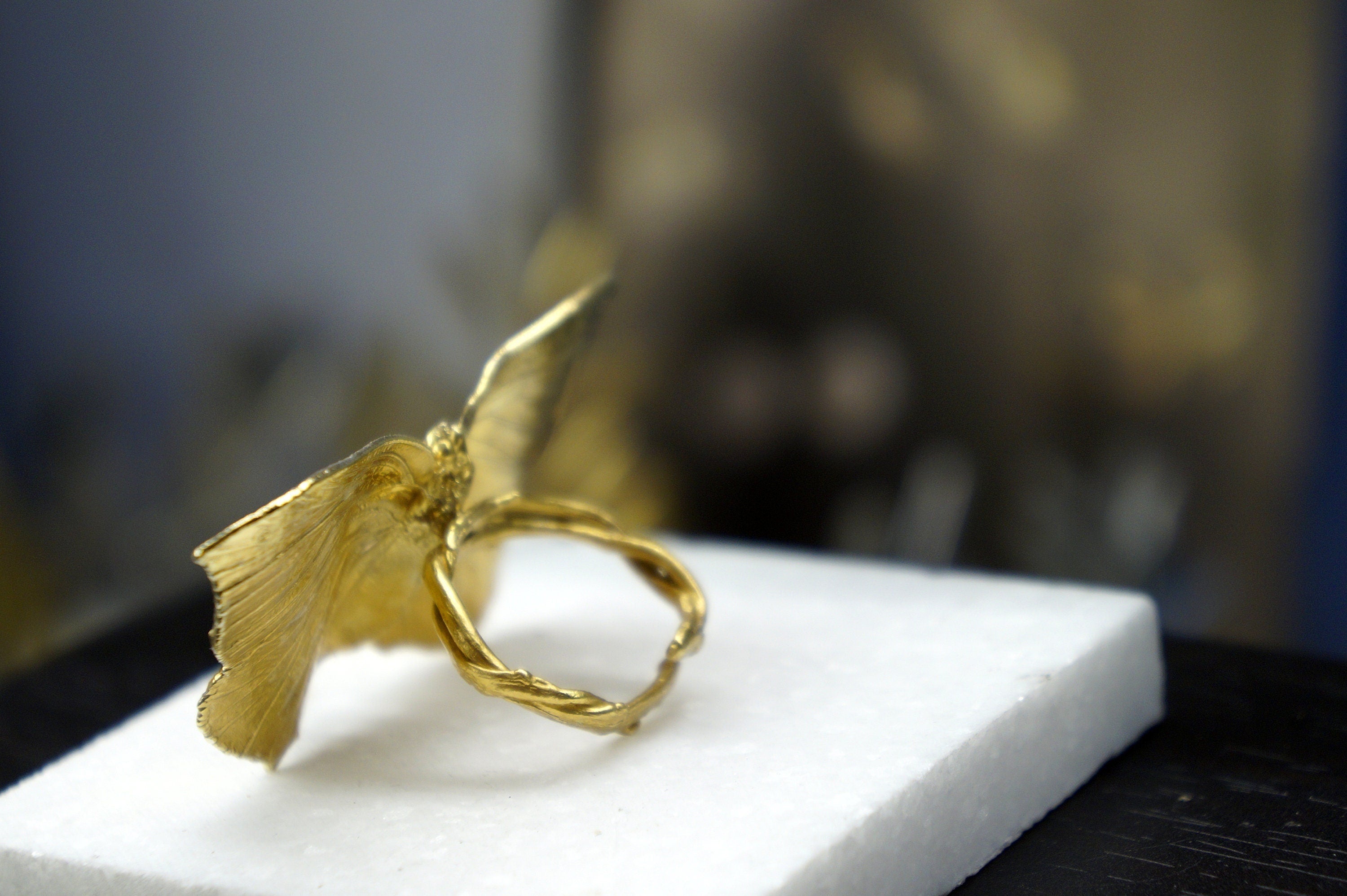 Real Butterfly Statement Ring - Radiant Gold plated on Brass Finish, Handmade-3