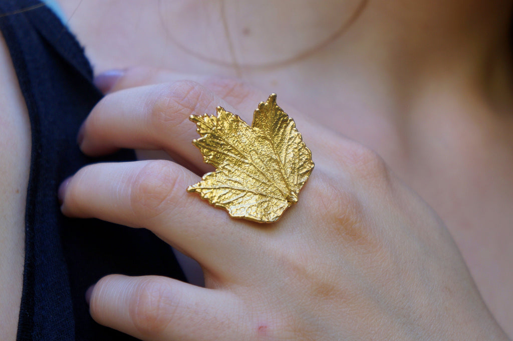 Bourbon Rose Leaf Ring, Gold & Silver Jewelry, Nature-Inspired Gift, Adjustable-2