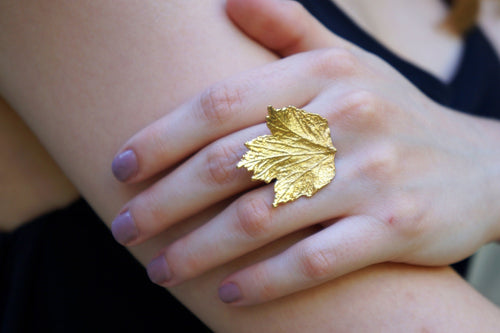 Bourbon Rose Leaf Ring, Gold & Silver Jewelry, Nature-Inspired Gift, Adjustable-1