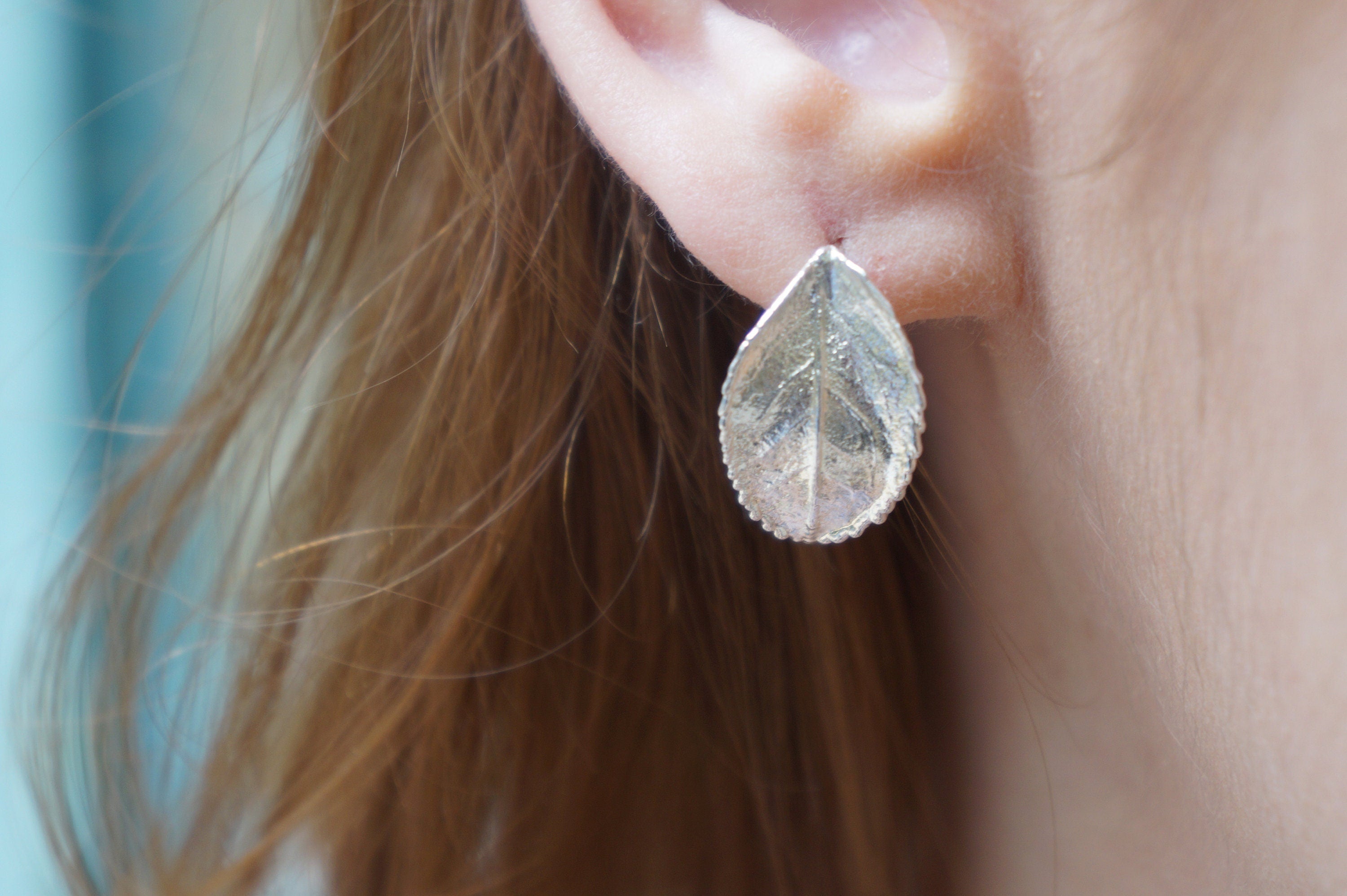 Nature Inspired Rose Leaf Earrings (14k Gold Plated, Sterling Silver)-4