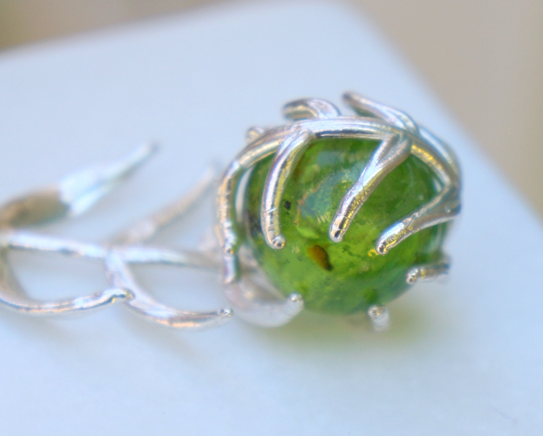 Nature-Inspired Turquoise Earrings, Araucaria Leaf (Sterling Silver)-4