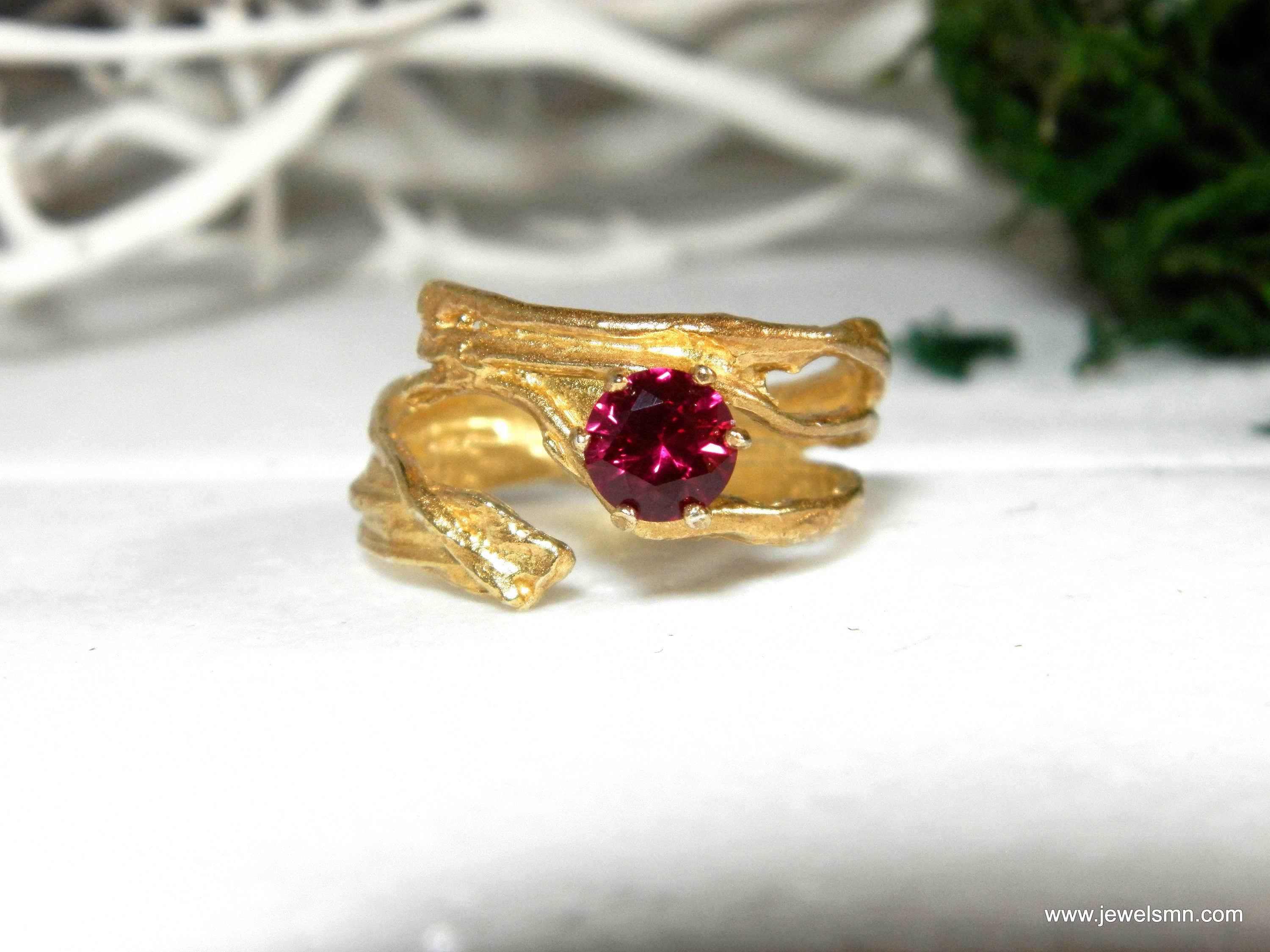 Vintage Gold Statement Ring - Pine Tree Branch Design-0