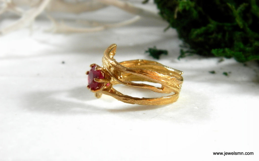 Vintage Gold Statement Ring - Pine Tree Branch Design-3