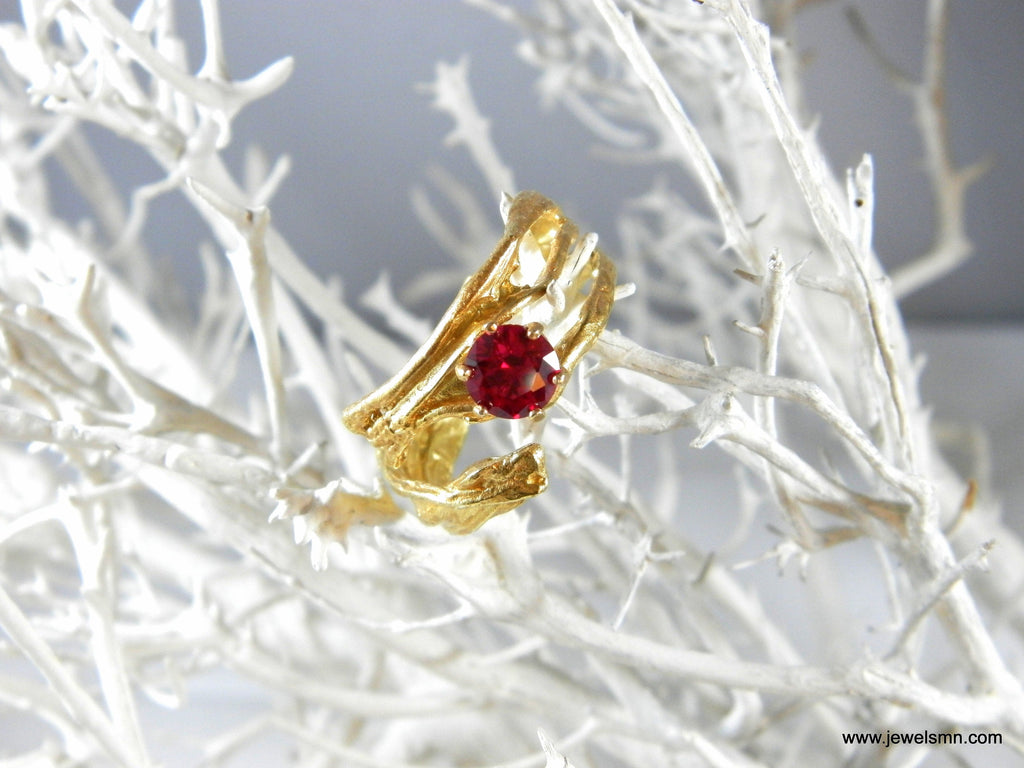 Vintage Gold Statement Ring - Pine Tree Branch Design-4