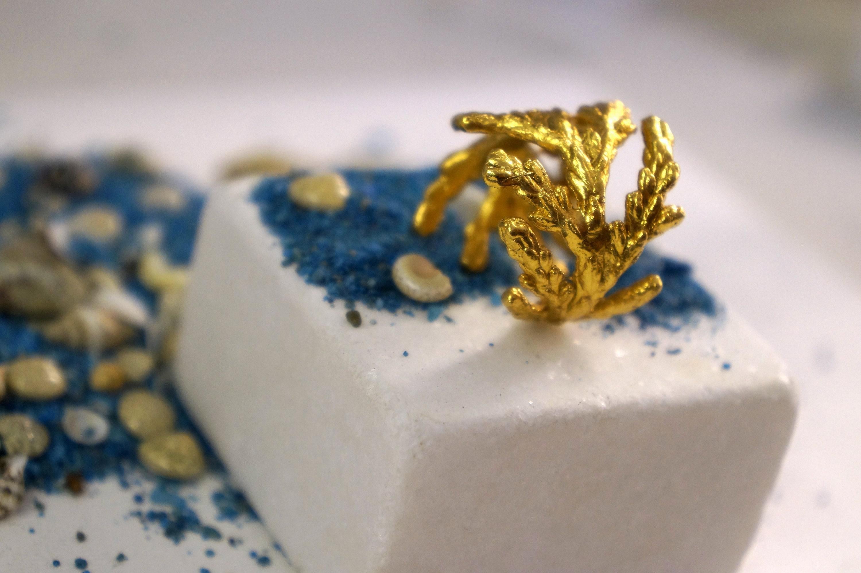 Juniper Leaf Ring: Gold-Plated Brass, Nature-Inspired Statement-1