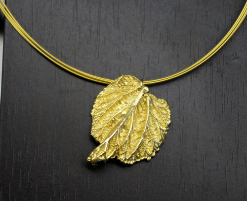 Boho Gold-Plated Brass Necklace: Real Mulberry Leaf, Nature Inspired-0