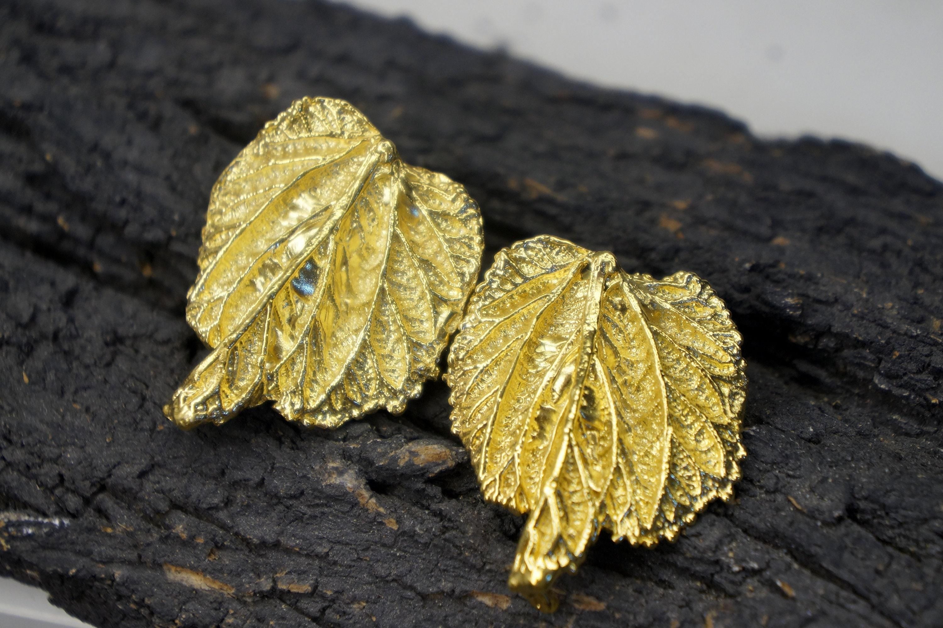 Gold Mulberry Leaf Earrings, 14K Gold-Plated Brass Jewelry, Statement Earrings, Jewelry for Women, Gift for Her, Handmade Jewelry-2